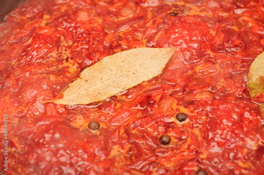 tomato sauce in saucepan. tomato sauce in saucepan.
