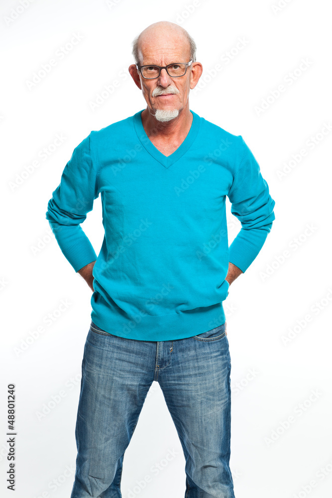 Fototapeta premium Senior man with glasses. Serious well dressed. Isolated.