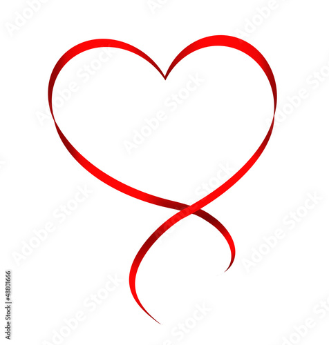 Heart from red ribbon isolated on white background