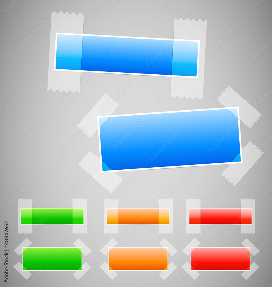 Labels with transparent tape with place for your text Labels with transparent tape with place for your text