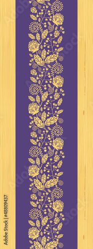 Vector wooden texture fall plants vertical seamless pattern