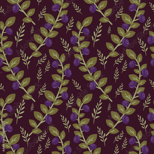 Bilberry branches seamless decorative pattern