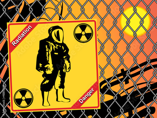Radiation suit - sign radiation. Danger