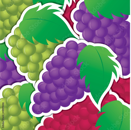 Red, purple and green grape sticker background/card in vector fo