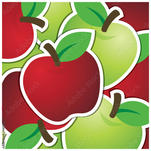 Red and green apple sticker background/card in vector format.