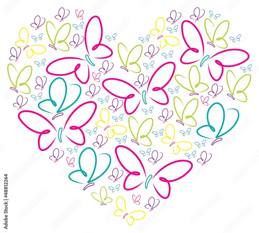 Hand drawn butterflies in a heart shape in vector format.