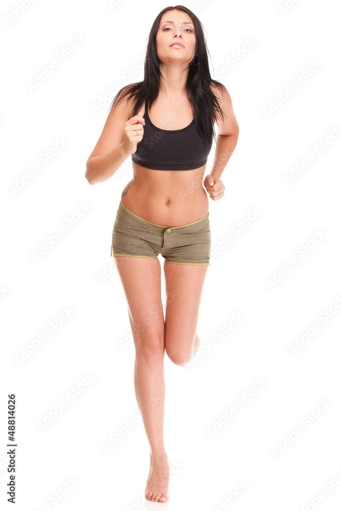Runner woman Running fitness sport jogging smiling happy isolate Runner woman Running fitness sport jogging smiling happy isolate