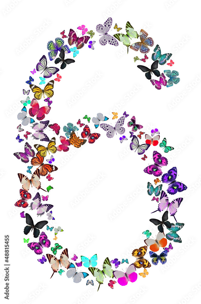 Number six composed by butterflies