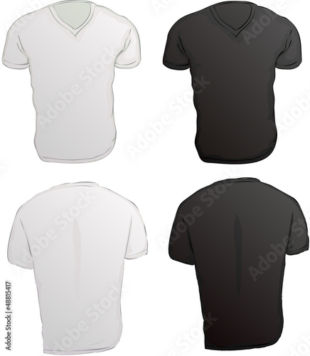 vector illustration of black and white v neck shirts template