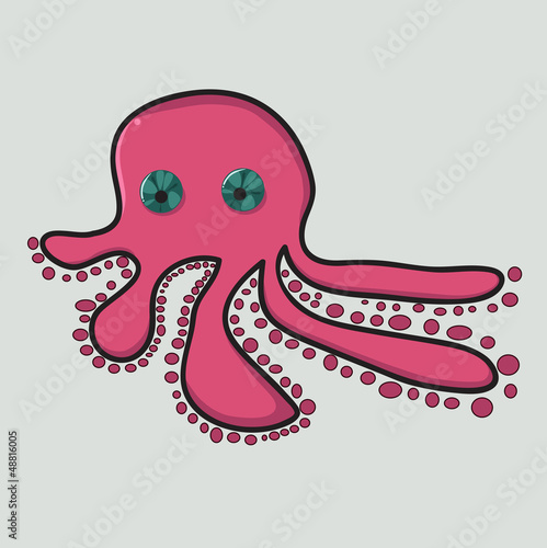 Green eye pink abstract monster, vector cartoon