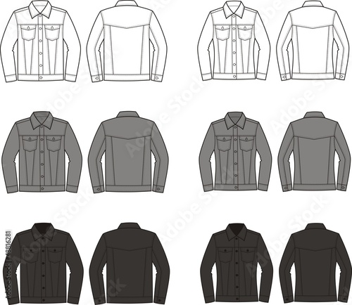 Vector illustration of jeans jacket: different colors
