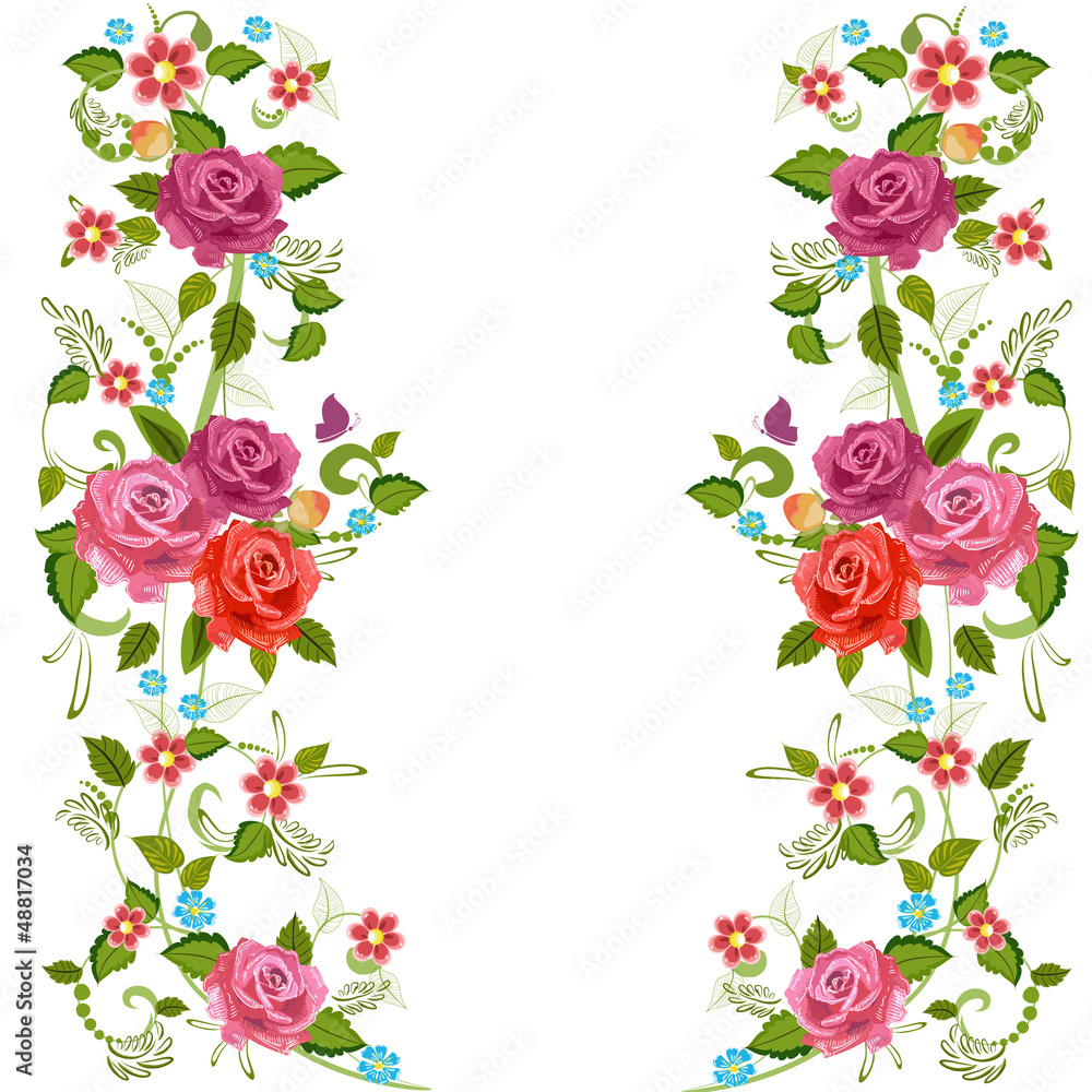Foliate border with roses blossom