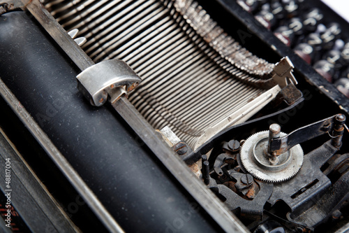 Mechanism of old typewriter close-up.