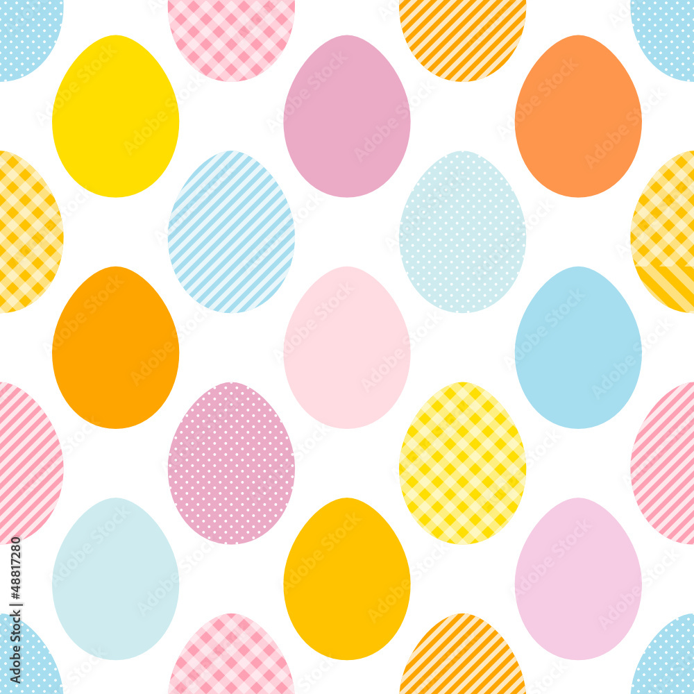 Seamless Pattern Easter Eggs Stripes/Dots/Check Blue