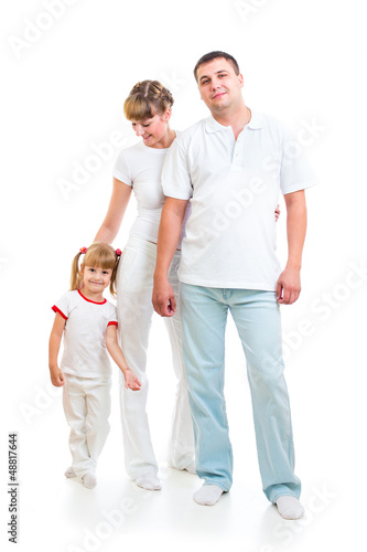 Happy young family isolated on white background