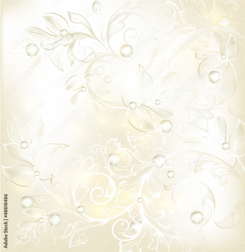 Invitation wedding card with ornament and pears in silver and wh Invitation wedding card with ornament and pears in silver and wh