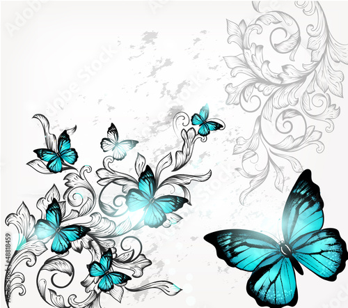 Elegant background with butterflies and ornament © Mary fleur