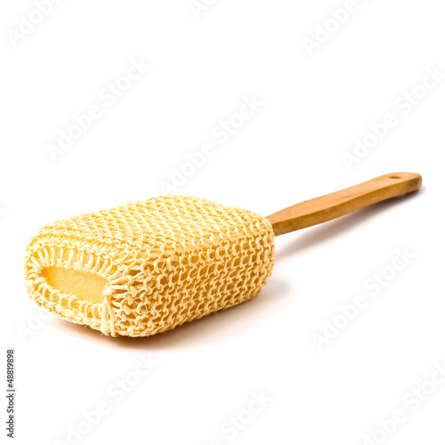 Loofah Long Handled Back Brush on white back ground photo