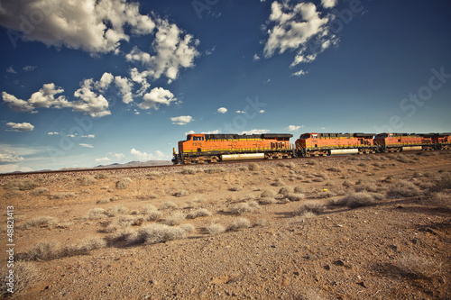 Cargo locomotive railroad in Arizona desert