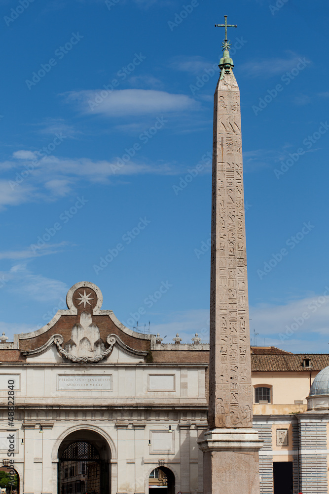 Rome -  Egyptian obelisk of Ramesses in Piazza del Popolo