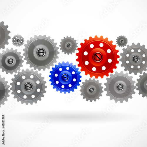 Group gears on white background.