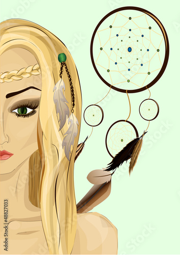 Portrait of a beautiful blond witch with green eyes