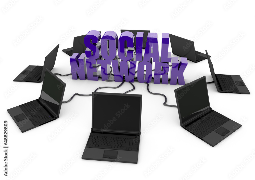 Obraz premium Social Network with laptop computer - purple -