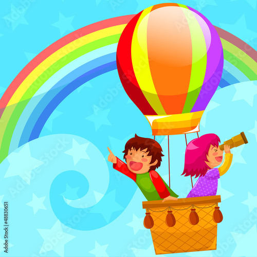 kids flying in a hot air balloon