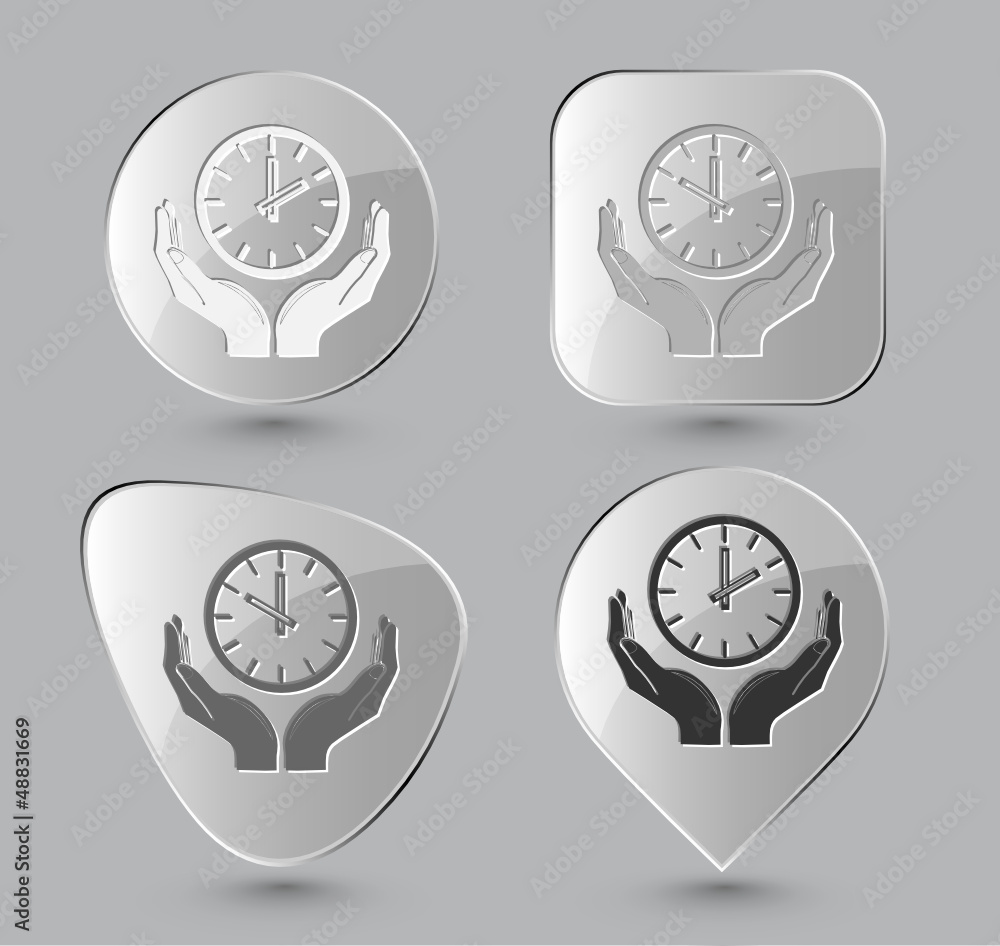 clock in hands. Glass buttons. Vector illustration. clock in hands. Glass buttons. Vector illustration.