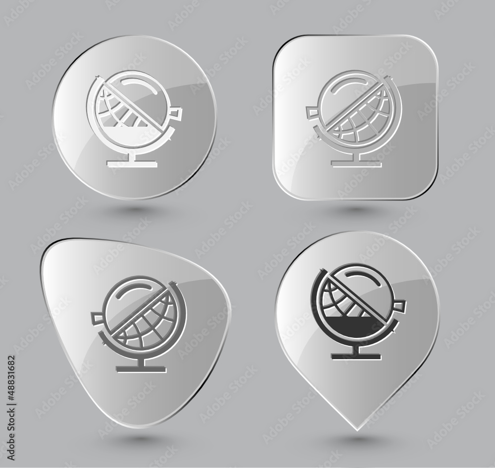 Obraz premium Globe and loupe. Glass buttons. Vector illustration.
