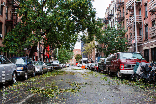 Dirt on the street after hurricane Sandy in New York City photo