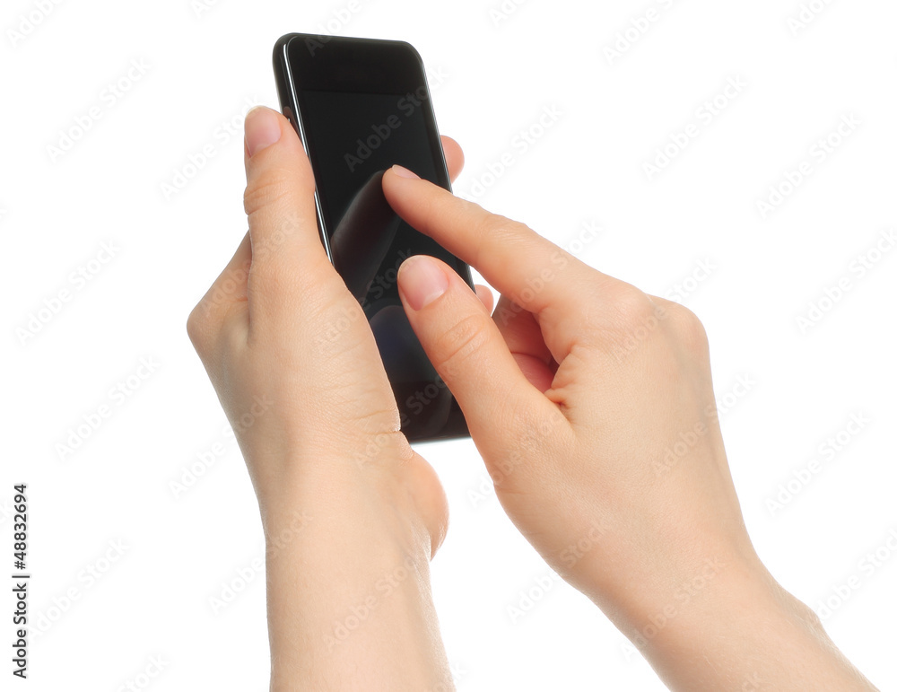 Hands holding smart phone isolated on white background. Hands holding smart phone isolated on white background.