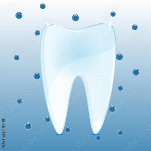 tooth and blue bubbles on a blue background