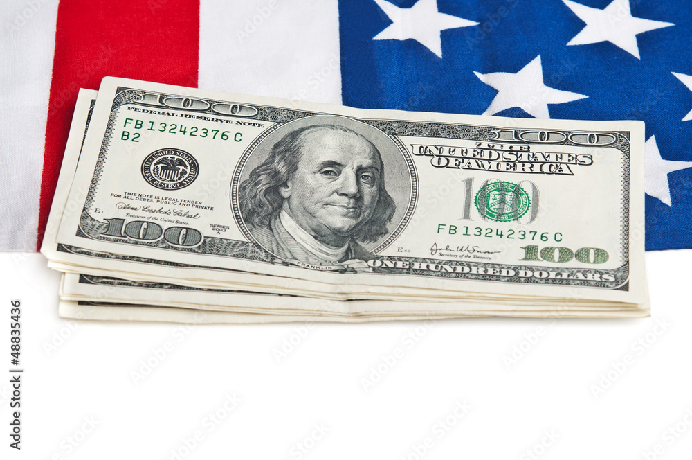 dollars bills and the flag dollars bills and the flag