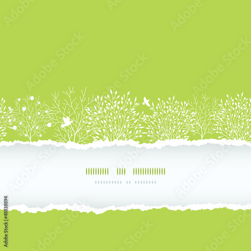 Vector spring trees torn paper horizontal boder seamless pattern