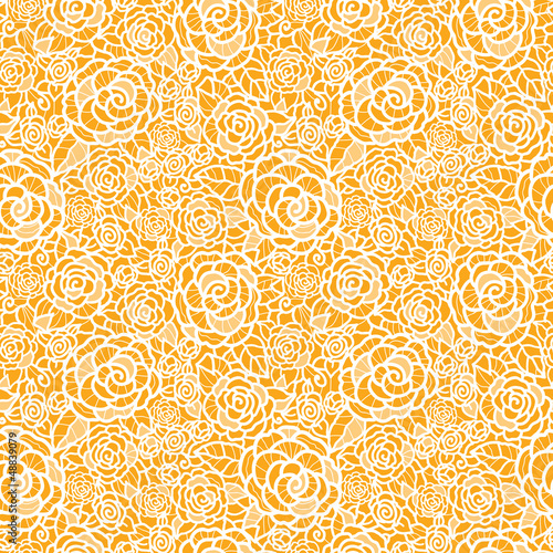 Vector golden lace roses seamless pattern background with hand