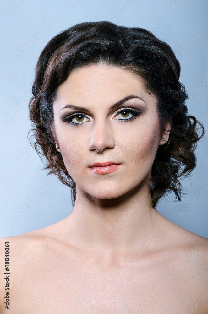 glamour woman with modern curly hairstyle and brightly makeup glamour woman with modern curly hairstyle and brightly makeup