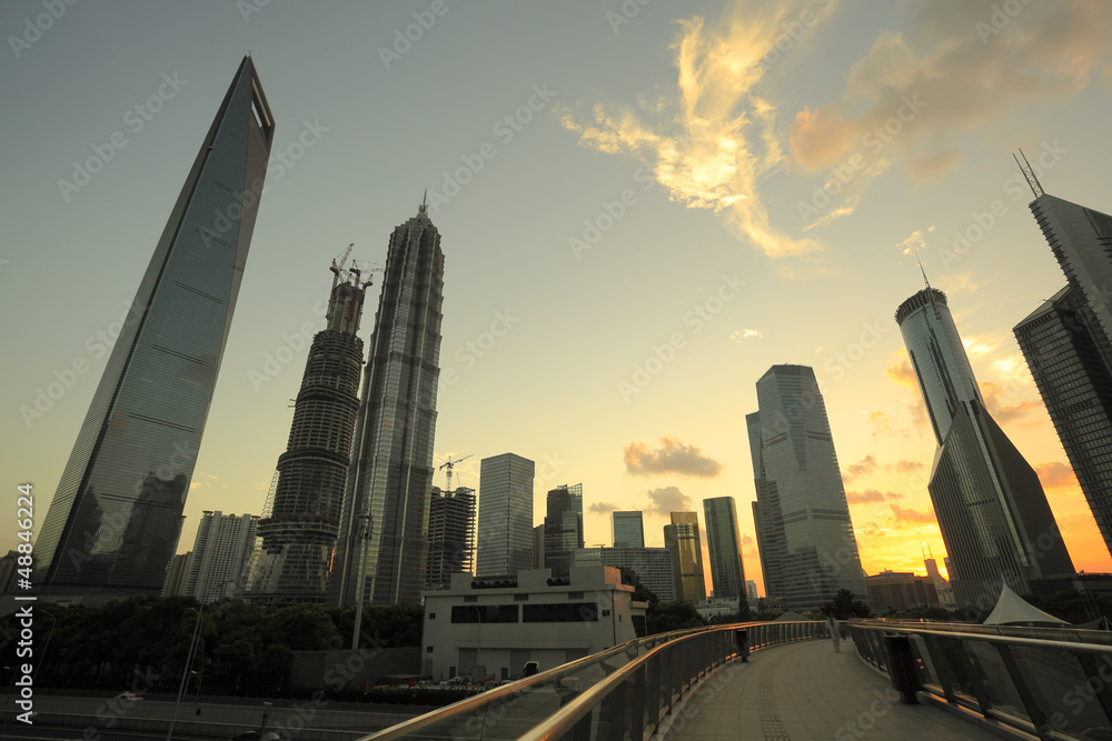 Fototapeta premium Lujiazui Finance & City offices buildings sunset landscape in S