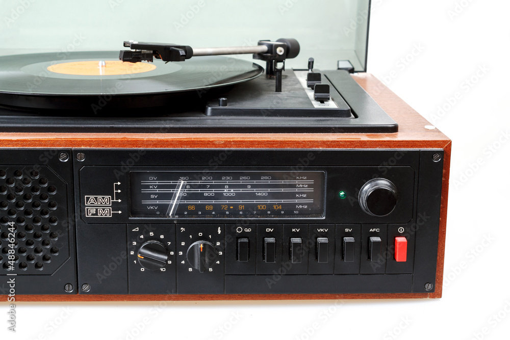 Vintage radio gramophone player with vinyl
