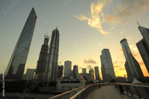 Lujiazui Finance & City offices buildings sunset landscape in S