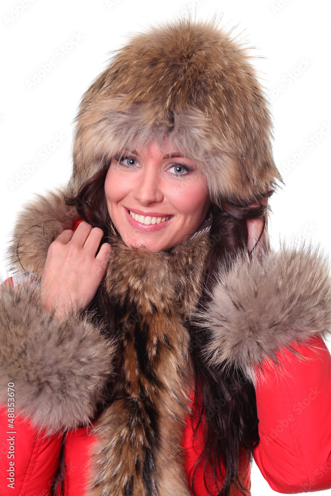 Portrait of a beautiful happy woman wearing fur Portrait of a beautiful happy woman wearing fur