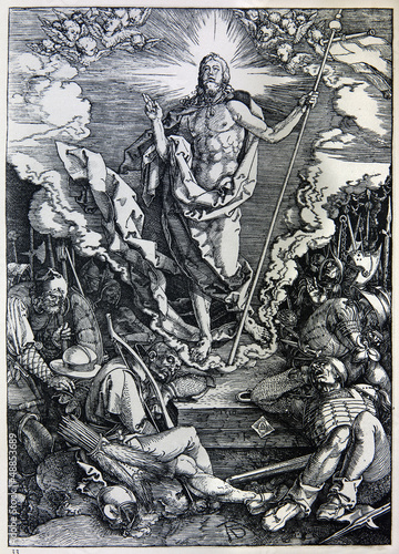Lithography of Christ resurrection by Albert Durer