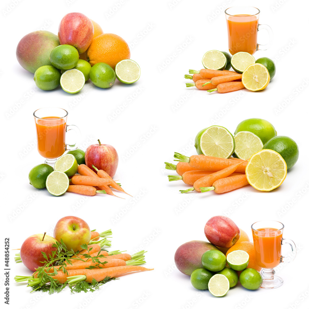 fresh juice, fruits and vegetables - collage fresh juice, fruits and vegetables - collage