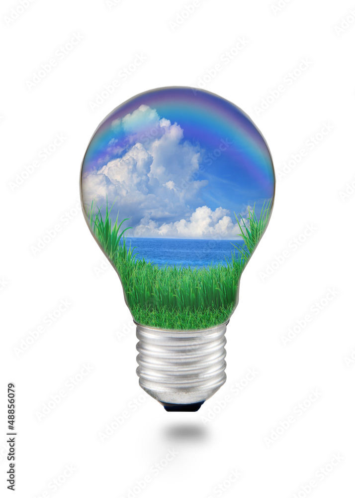 blue water with blue sky white clouds in light bulb blue water with blue sky white clouds in light bulb