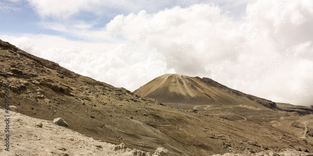 Landscape with volcano. Moor. National Natural Park snow. Andean