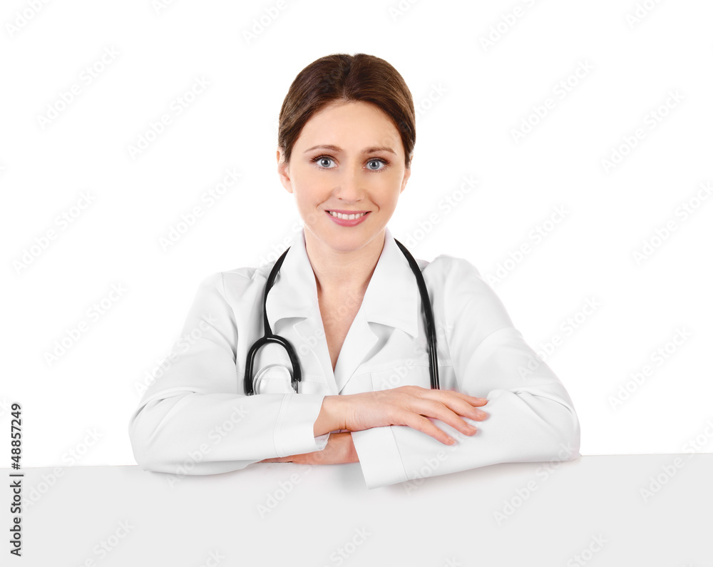 Smiling young doctor woman with a stethoscope isolated Smiling young doctor woman with a stethoscope isolated