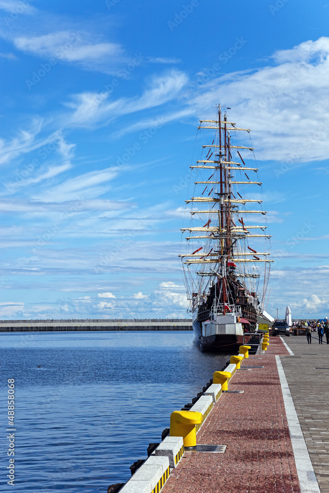 Fototapeta premium Sail boat at the pier in Gdynia, Poland.