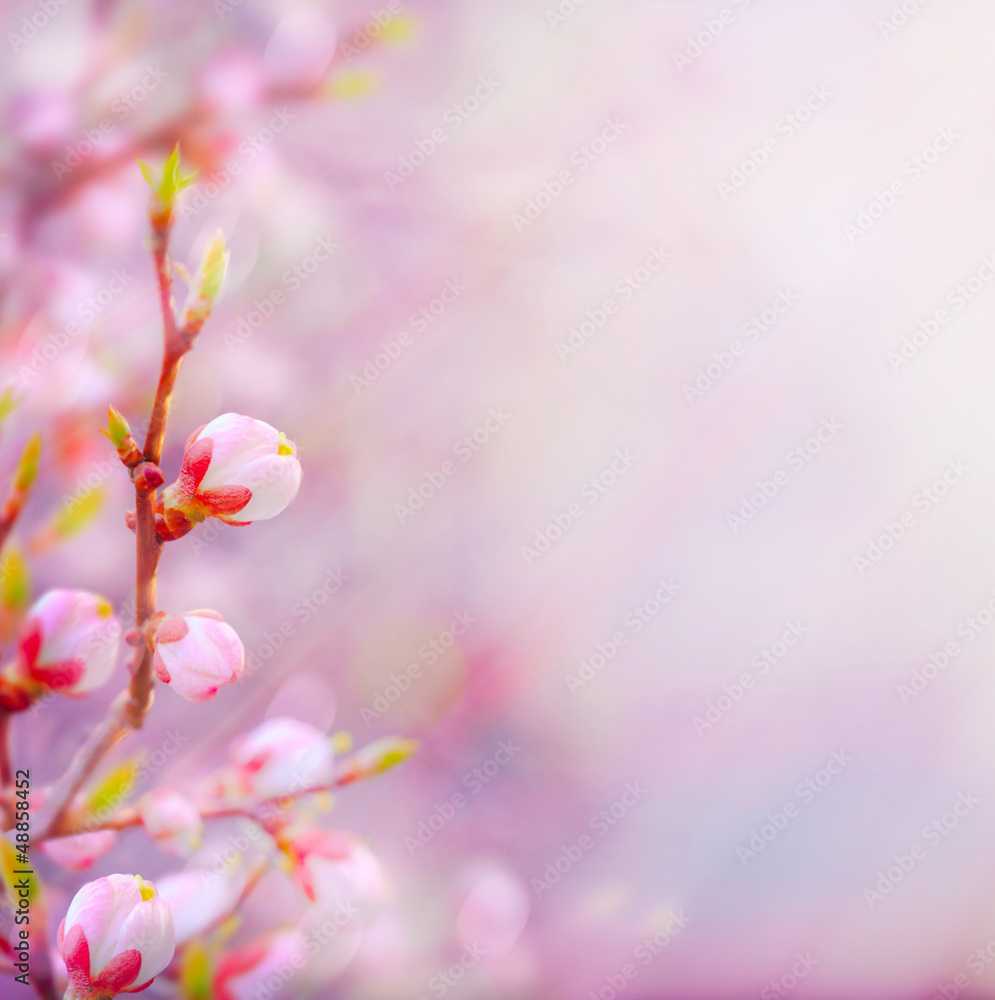 art Beautiful spring blossoming tree on sky background - obrazy, fototapety, plakaty 