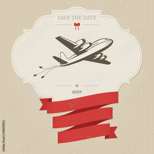 Vintage wedding invitation with retro aircraft
