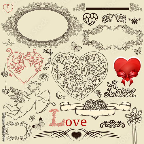 Set of valentine design elements
